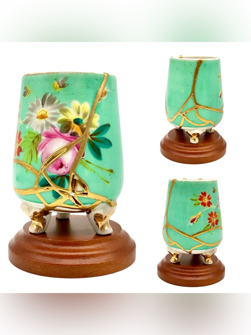 Kintsugi Vase Antique Footed Floral Mini Gold Crack Art Personal Growth Gift